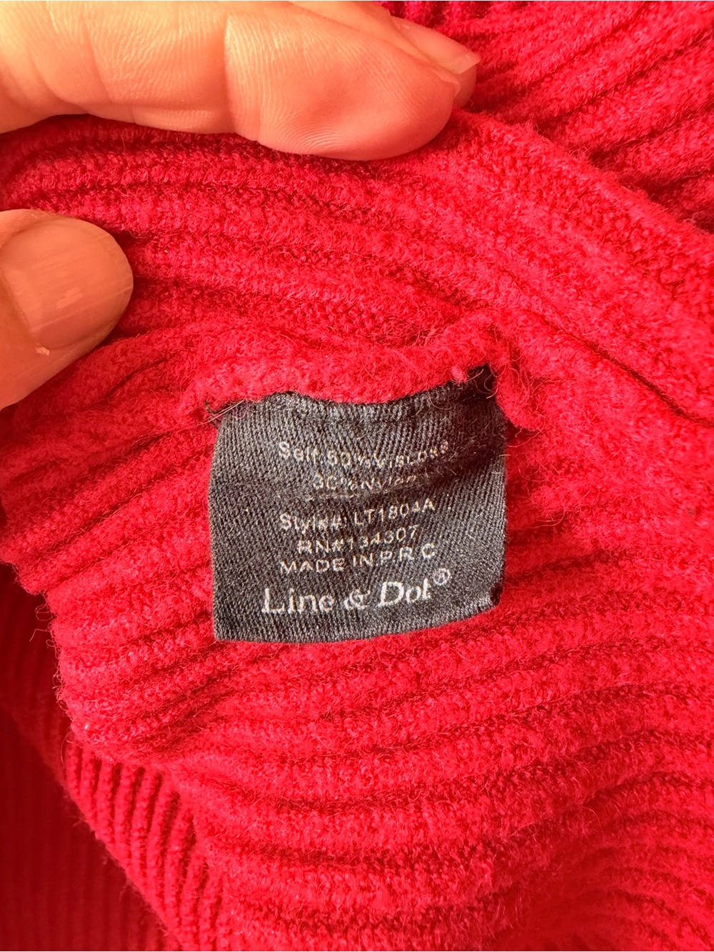 Line + Dot Red Ribbed Mock-Neck Sweater - Picture 3 of 3